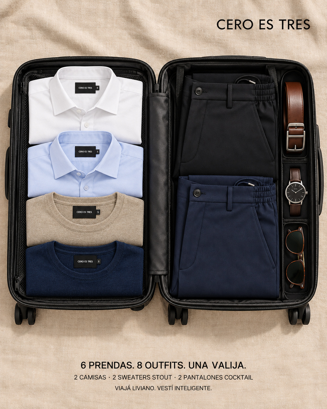 PREMIUM TRAVEL CAPSULE — 6 PRENDAS, 8 OUTFITS