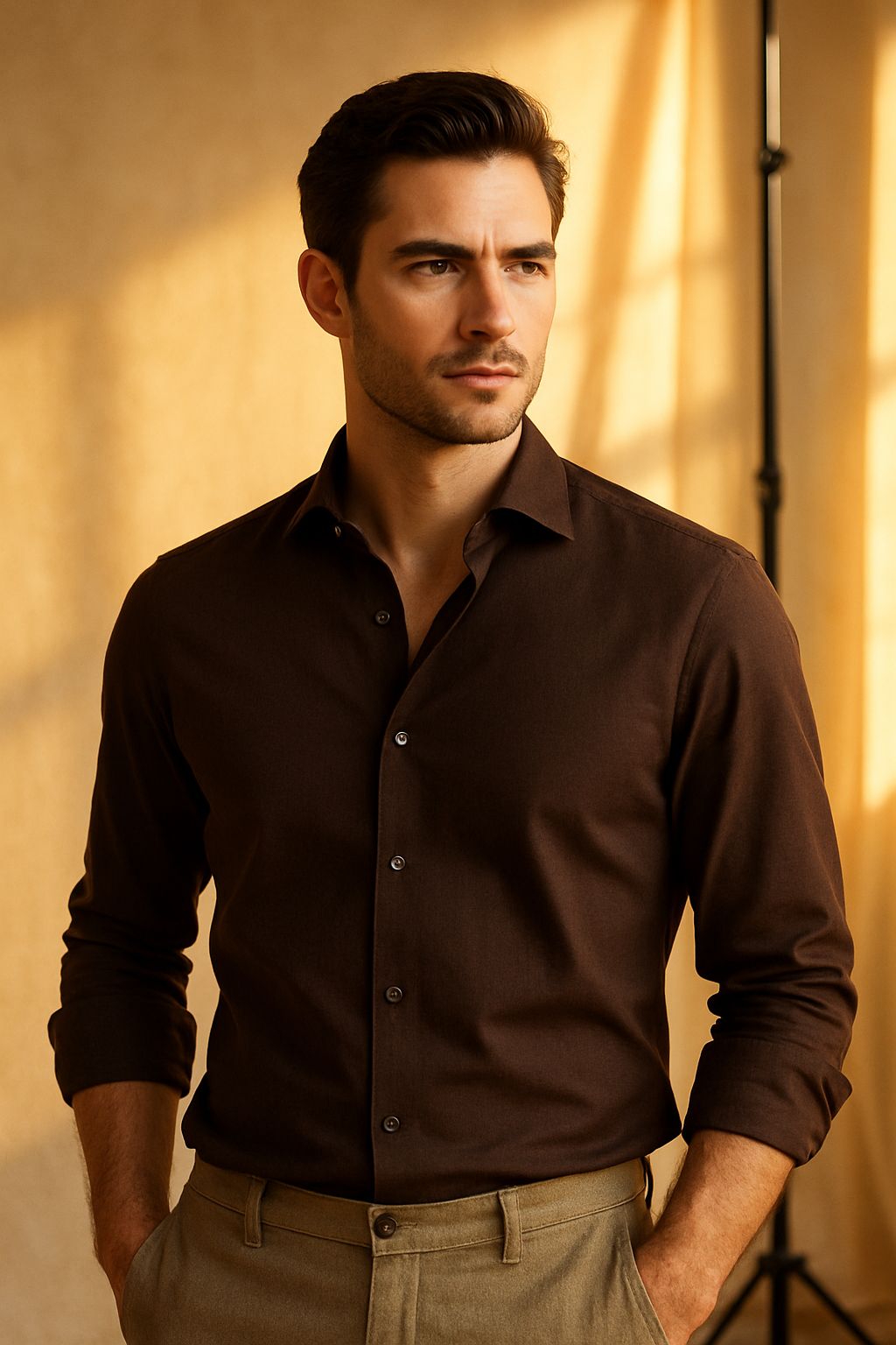 CAMISA ACAPULCO SKSP LINO CHOCOLATE