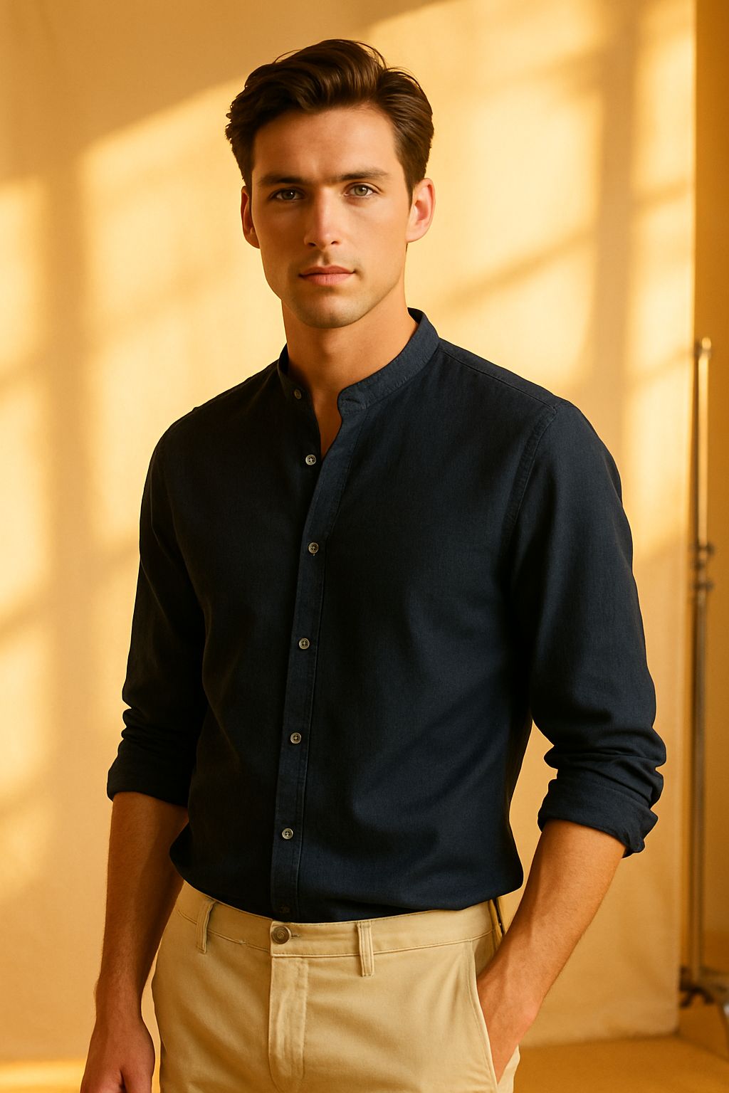 CAMISA LINO MAO THAI AZUL MARINO